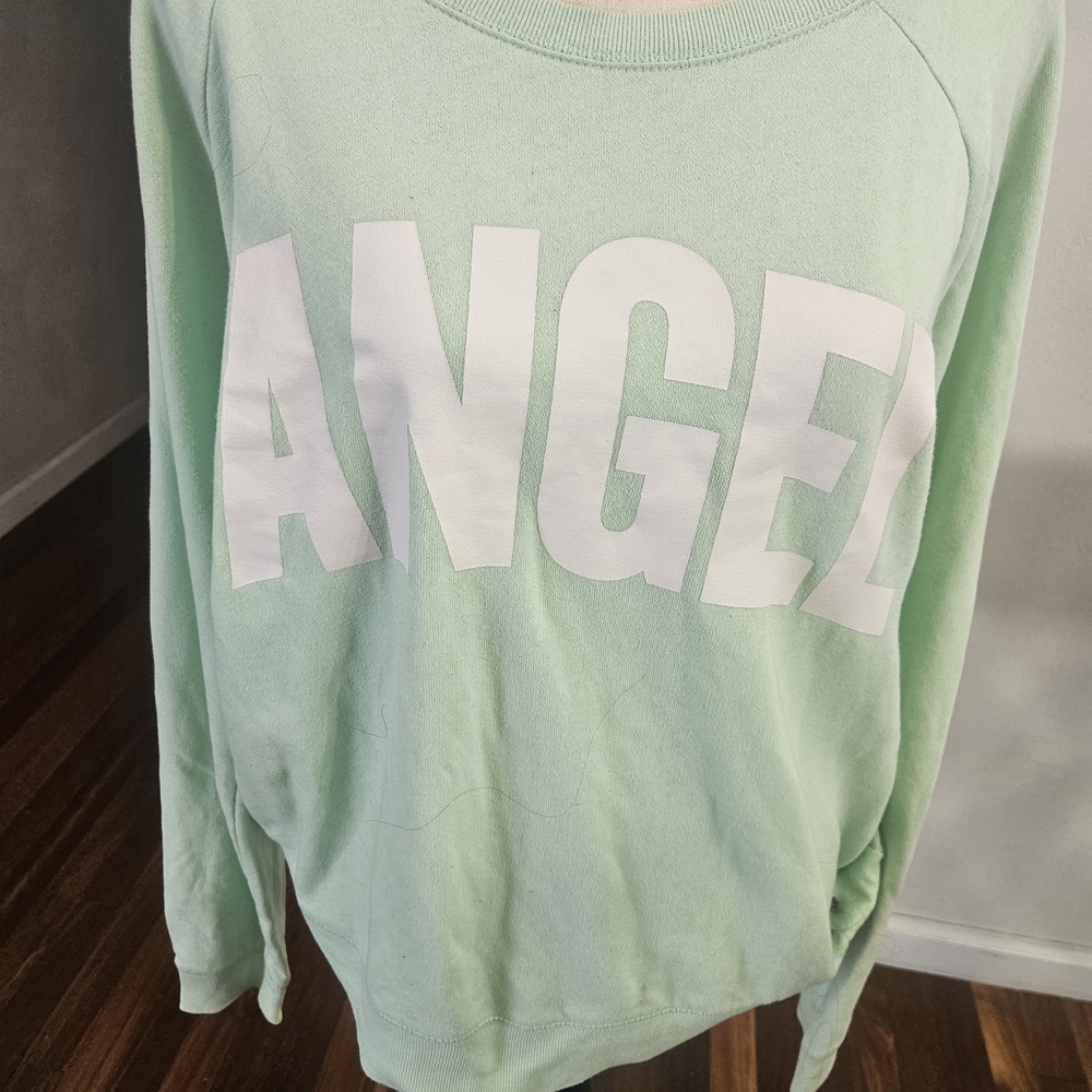 Victoria's Secret Pink Vintage Crew Neck Sweatshirt Pastel Green Angel Sz L